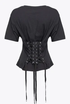 Topwear|PINKO T-Shirt Avec Lacets Au Dos Noir Limousine
