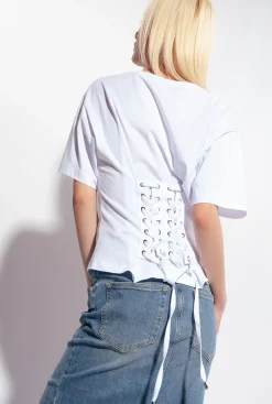 Topwear|PINKO T-Shirt Avec Lacets Au Dos Blanc Brill.