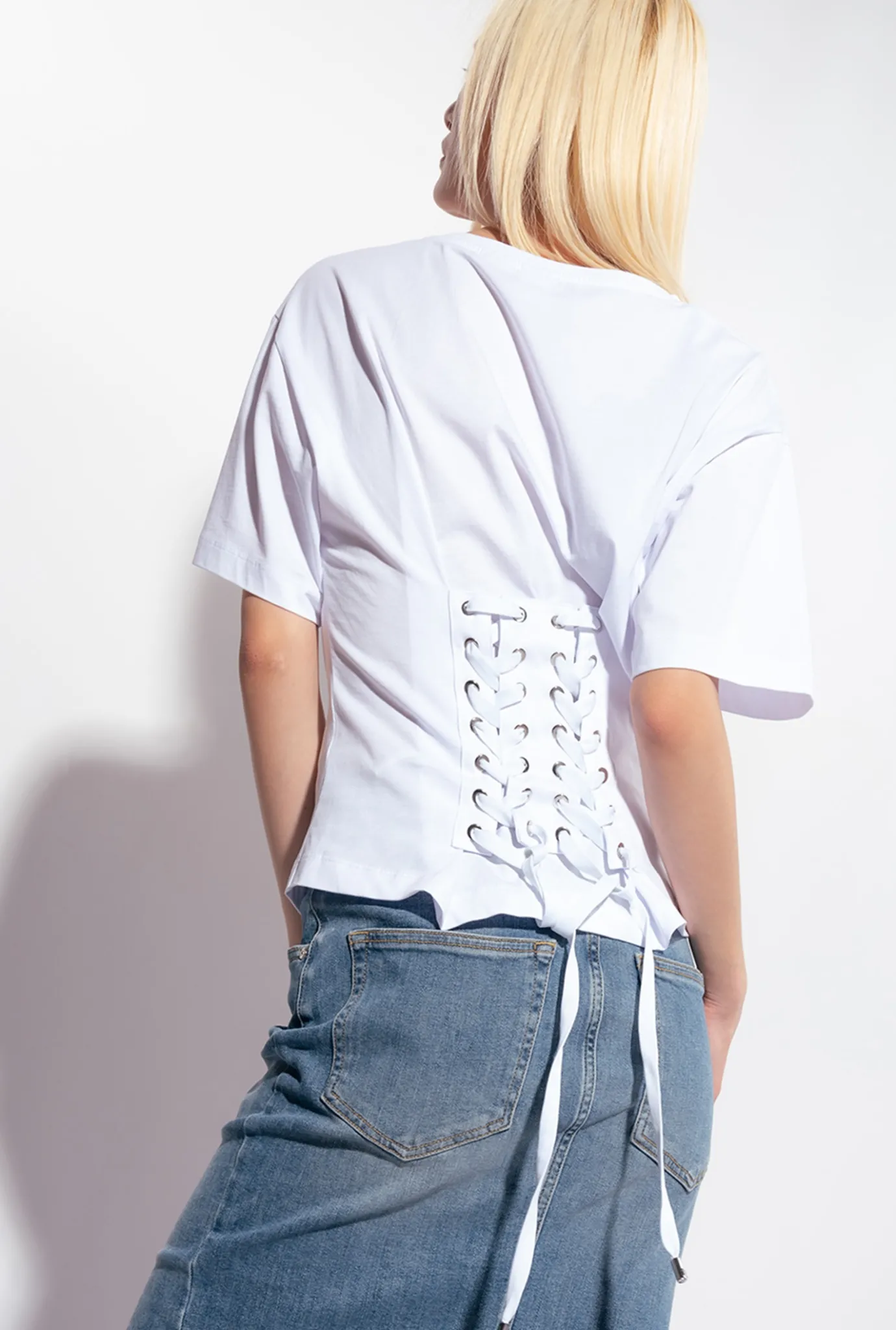 Topwear|PINKO T-Shirt Avec Lacets Au Dos Blanc Brill.