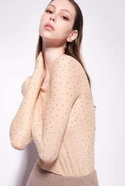 Lingerie|PINKO T-Shirt Avec Strass All-Over Beige/Amande Mate