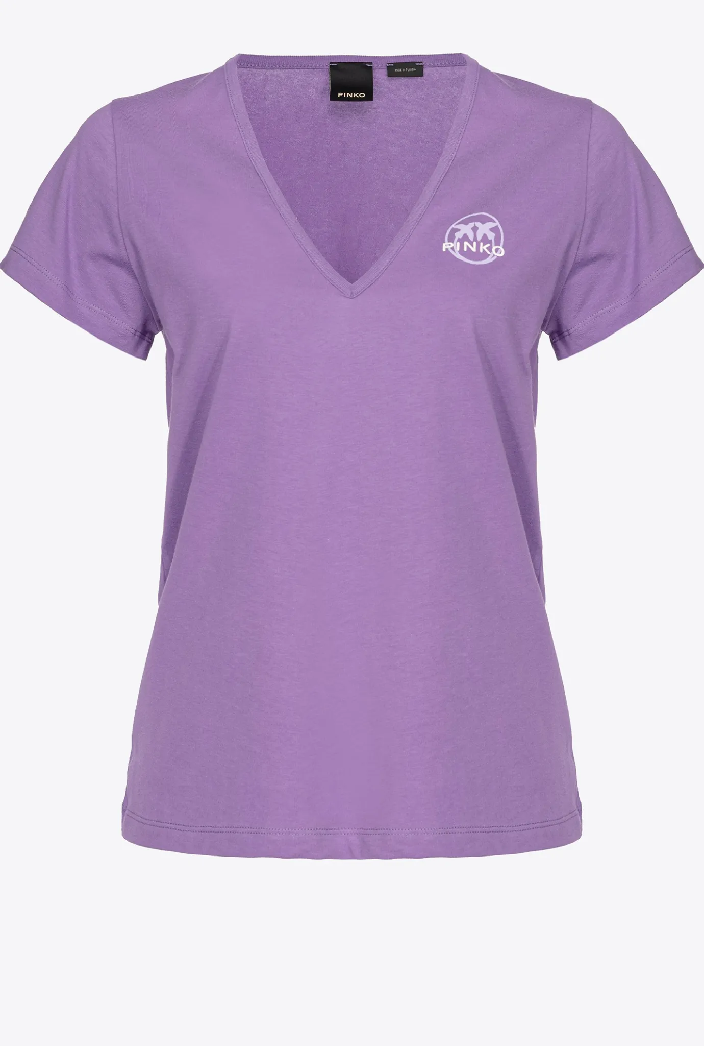 Topwear|PINKO T-Shirt Col V A Logo Lilas Lavande