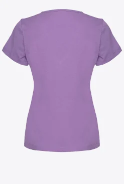 Topwear|PINKO T-Shirt Col V A Logo Lilas Lavande