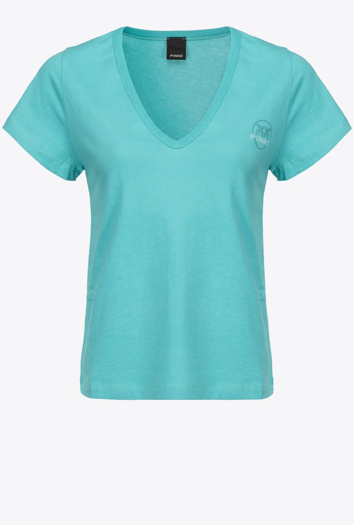 Topwear|PINKO T-Shirt Col V A Logo Bleu Ciel-Marine