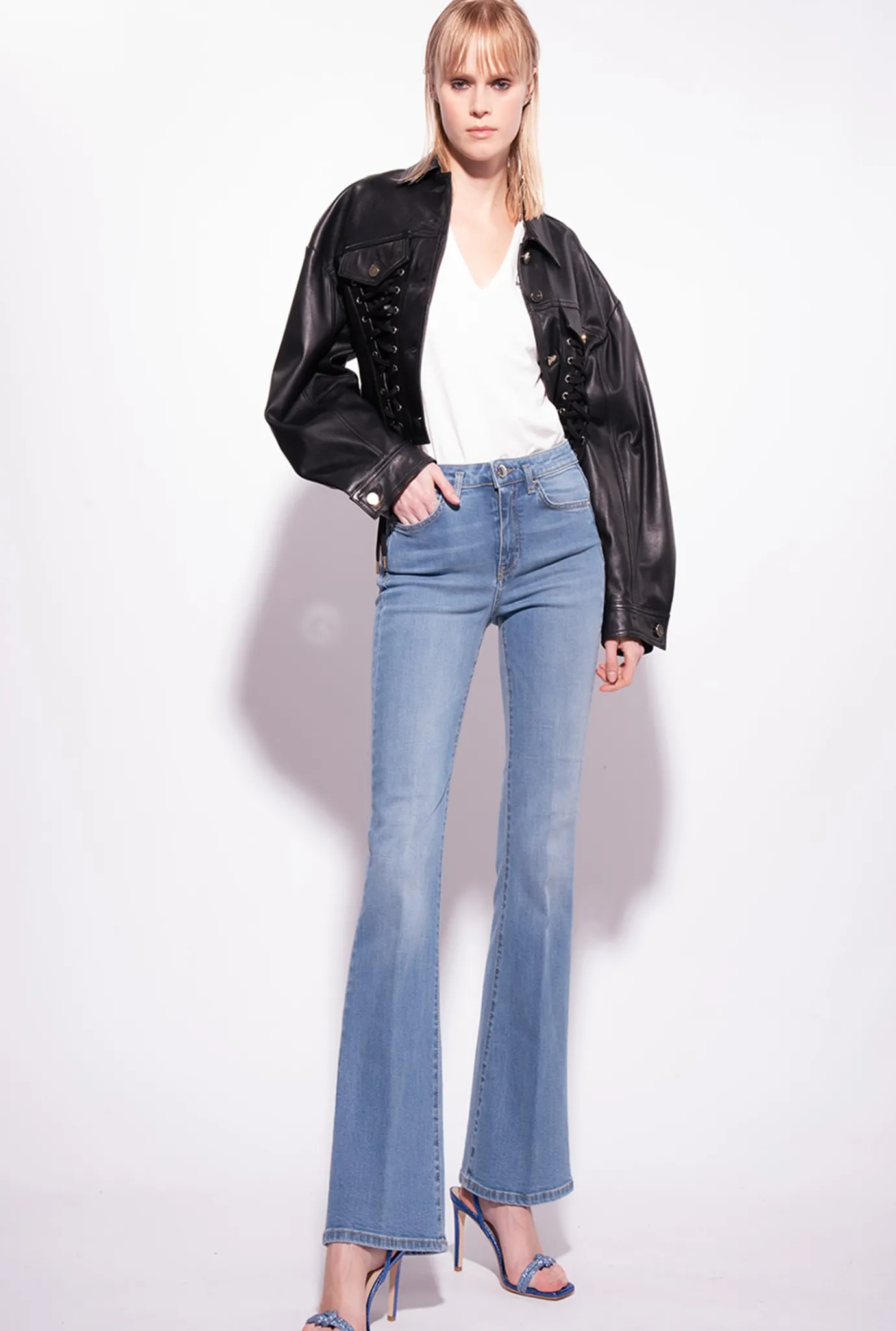 Topwear|PINKO T-Shirt Col V A Logo Blanc Soie