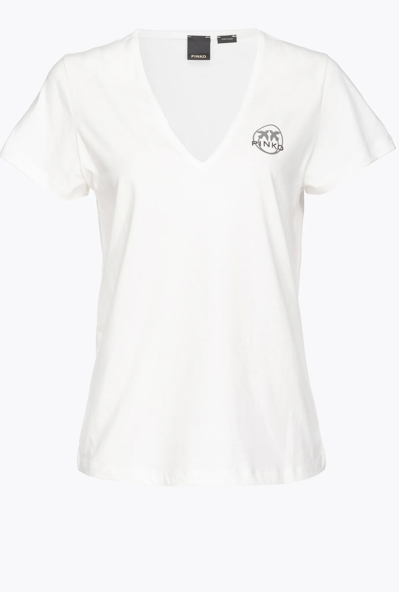 Topwear|PINKO T-Shirt Col V A Logo Blanc Soie