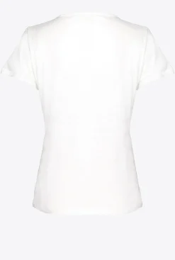 Topwear|PINKO T-Shirt Col V A Logo Blanc Soie