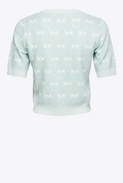 Tailleurs Et Ensembles|PINKO T-Shirt Court Monogram Lurex Aigue-Marine/Blanc