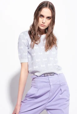 Tailleurs Et Ensembles|PINKO T-Shirt Court Monogram Lurex Lilas/Blanc