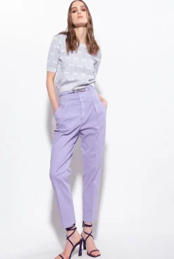 Tailleurs Et Ensembles|PINKO T-Shirt Court Monogram Lurex Lilas/Blanc