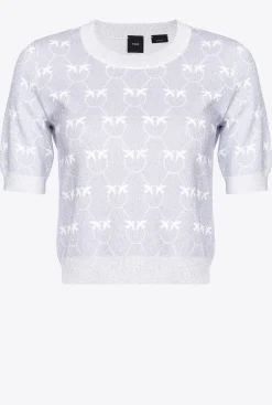 Tailleurs Et Ensembles|PINKO T-Shirt Court Monogram Lurex Lilas/Blanc