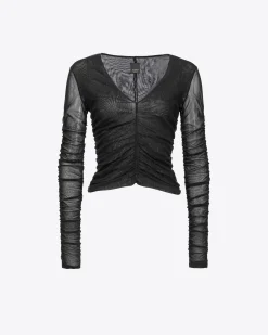 Topwear|PINKO T-Shirt En Tulle Noir Limousine