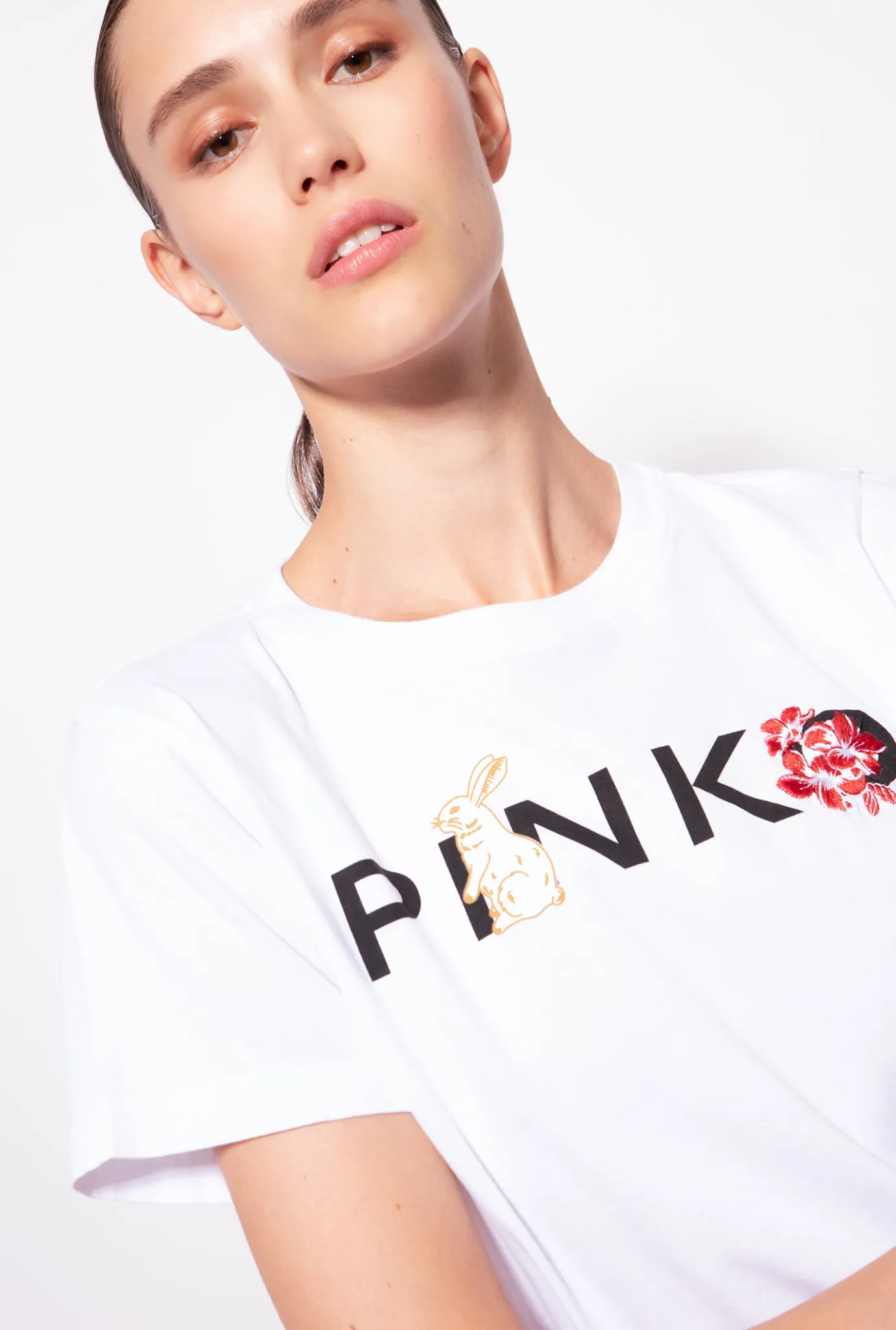 Tailleurs Et Ensembles|PINKO T-Shirt Lapin Blanc Brill.