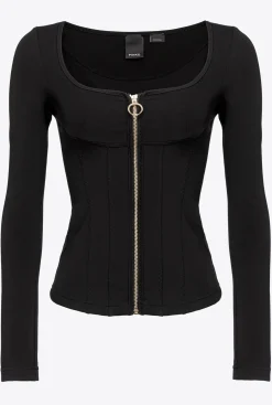 Vestes|PINKO Veste Ajustee En Neoprene Noir Limousine