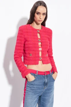 Tailleurs Et Ensembles|PINKO Veste Courte En Tweed Fantaisie Mult. Fuchsia/Rouge