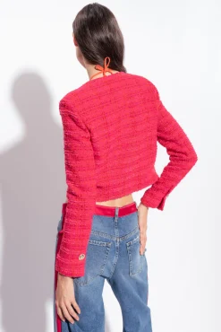 Tailleurs Et Ensembles|PINKO Veste Courte En Tweed Fantaisie Mult. Fuchsia/Rouge