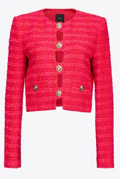 Tailleurs Et Ensembles|PINKO Veste Courte En Tweed Fantaisie Mult. Fuchsia/Rouge
