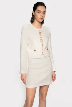 Tailleurs Et Ensembles|PINKO Veste Courte En Tweed Fantaisie Rose Fume Blanc