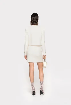 Tailleurs Et Ensembles|PINKO Veste Courte En Tweed Fantaisie Rose Fume Blanc