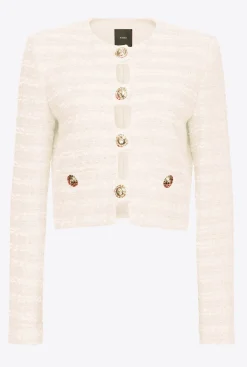 Tailleurs Et Ensembles|PINKO Veste Courte En Tweed Fantaisie Rose Fume Blanc