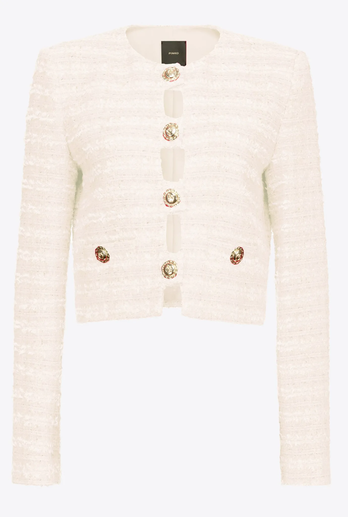 Tailleurs Et Ensembles|PINKO Veste Courte En Tweed Fantaisie Rose Fume Blanc