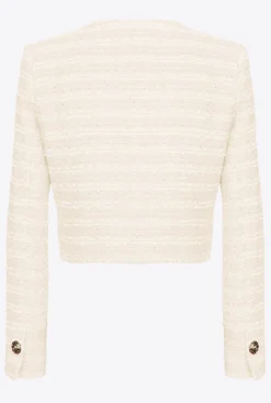 Tailleurs Et Ensembles|PINKO Veste Courte En Tweed Fantaisie Rose Fume Blanc