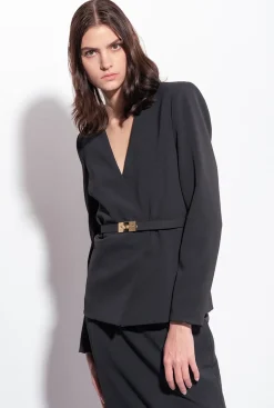 Tailleurs Et Ensembles|PINKO Veste Elegante A Fine Ceinture Noir Limousine
