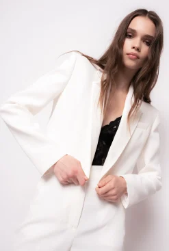 Tailleurs Et Ensembles|PINKO Veste Spencer En Crepe De Polyester Blanc Lait