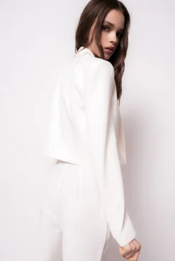 Tailleurs Et Ensembles|PINKO Veste Spencer En Crepe De Polyester Blanc Lait