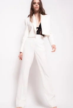 Tailleurs Et Ensembles|PINKO Veste Spencer En Crepe De Polyester Blanc Lait
