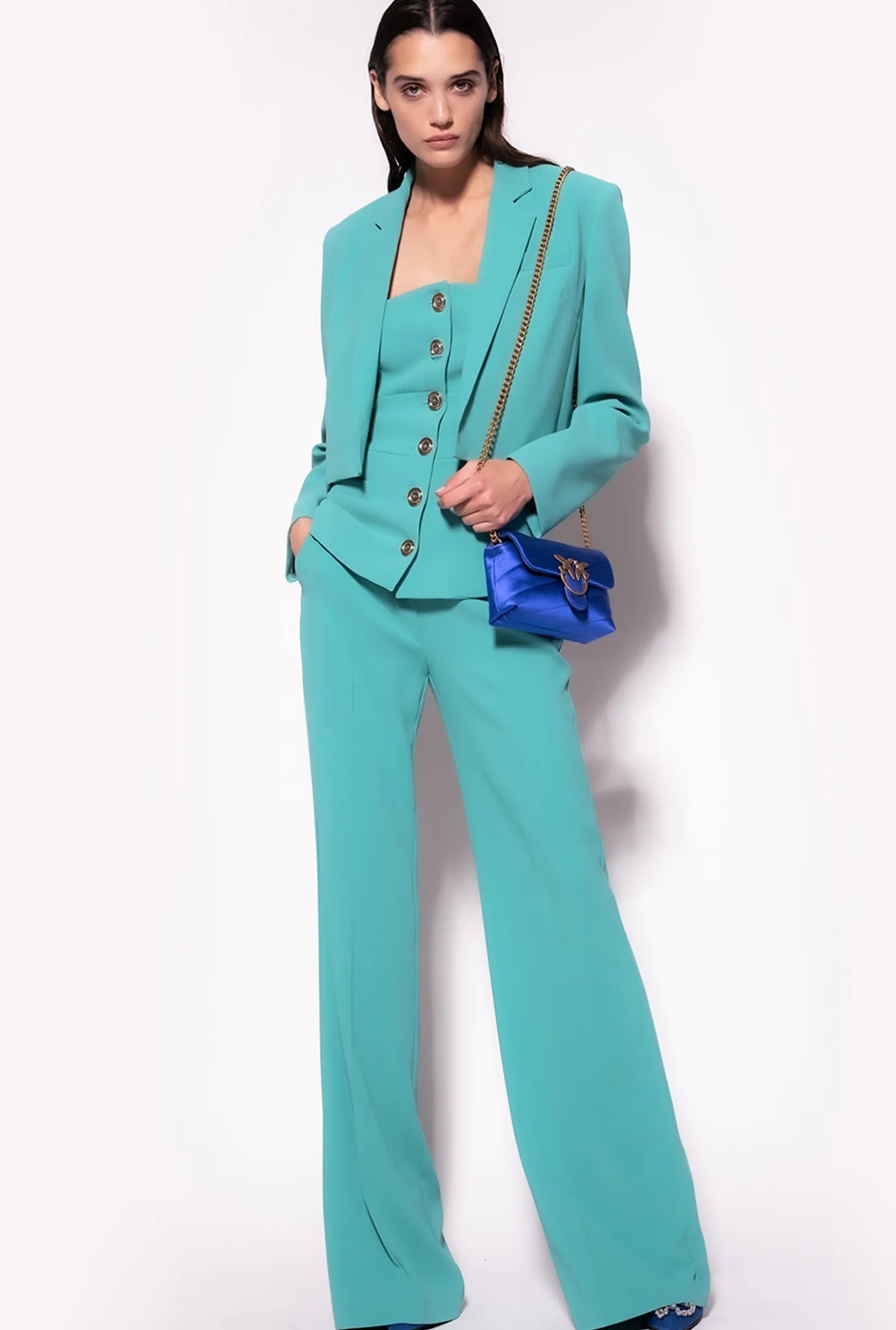 Tailleurs Et Ensembles|PINKO Veste Spencer En Crepe Stretch Bleu Ciel-Marine