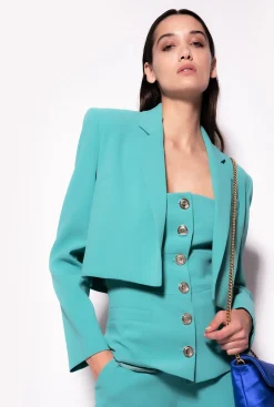 Tailleurs Et Ensembles|PINKO Veste Spencer En Crepe Stretch Bleu Ciel-Marine