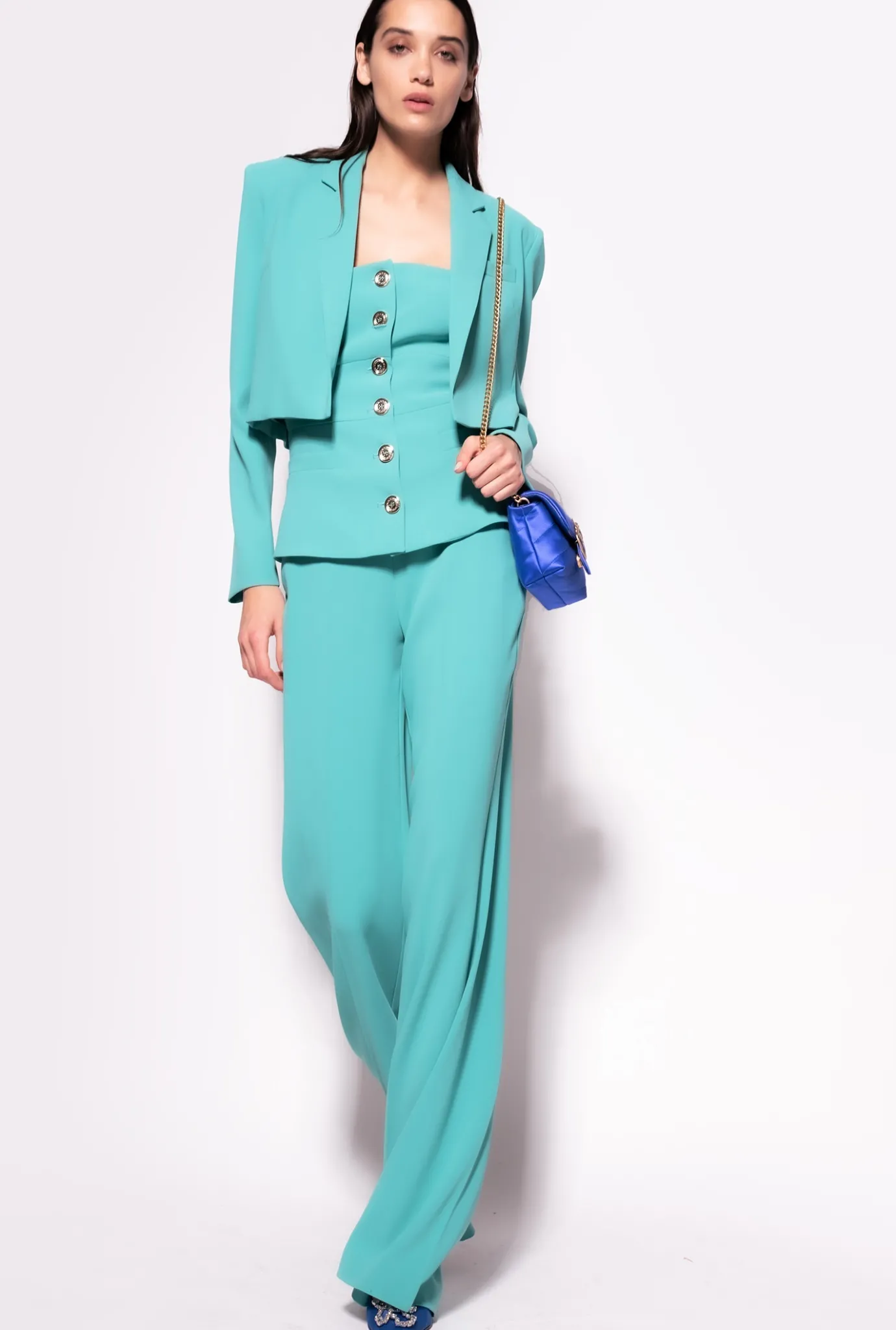 Tailleurs Et Ensembles|PINKO Veste Spencer En Crepe Stretch Bleu Ciel-Marine