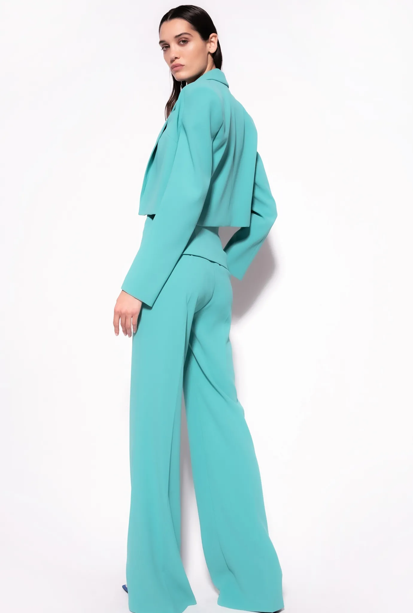 Tailleurs Et Ensembles|PINKO Veste Spencer En Crepe Stretch Bleu Ciel-Marine