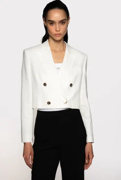 Tailleurs Et Ensembles|PINKO Veste Spencer En Viscose Et Lin Blanc Soie