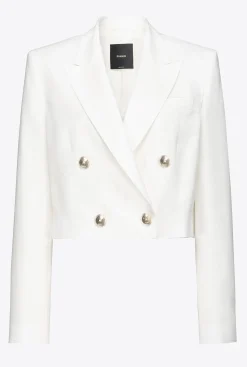 Tailleurs Et Ensembles|PINKO Veste Spencer En Viscose Et Lin Blanc Soie